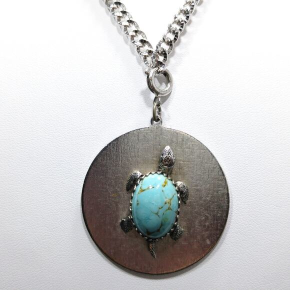 Whiting & Davis Turtle Pendant Necklace, Silver Tone Chain - Picture 7 of 10